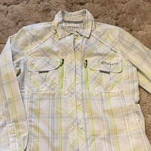 Cabelas Guidewear Plaid UPF 50 Button-Up Shirt in White & Lime